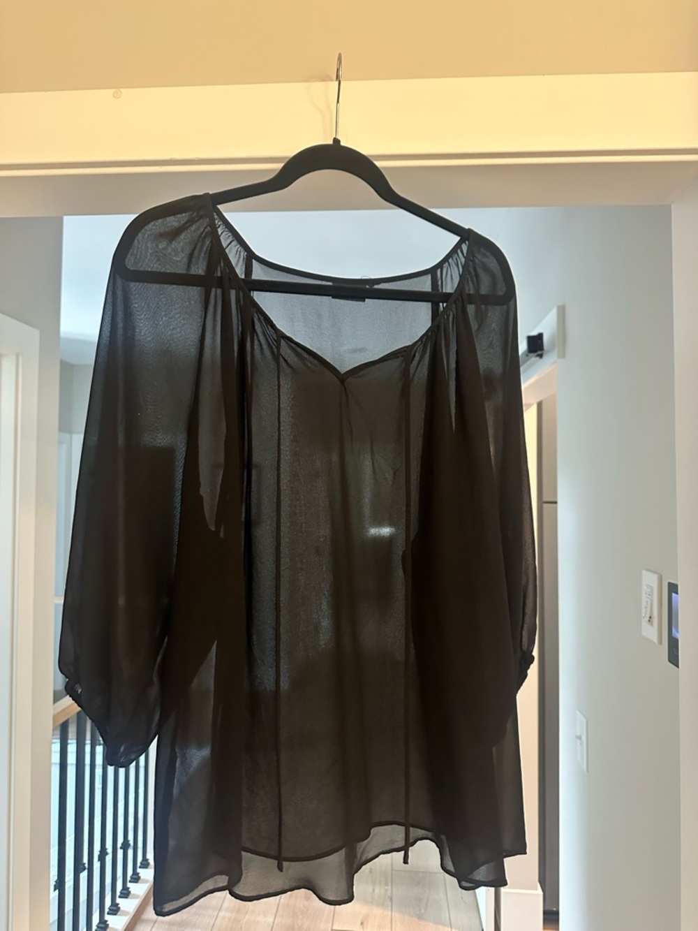 a.n.a Black Sheer Blouse with Scoop Neck